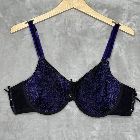 Ashley Graham Bra Womens 40D Black Purple Lace Underwire Witchy Whimsey Goth - Picture 1 of 12
